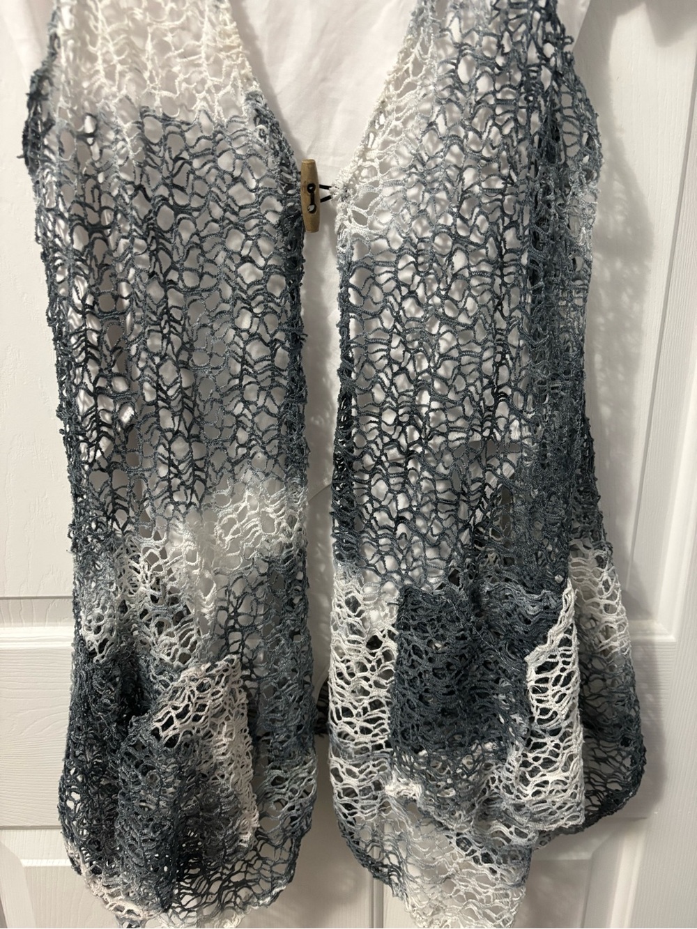 Shoreline Wear Green White Tie Dye Crochet Open Vest Cardigan